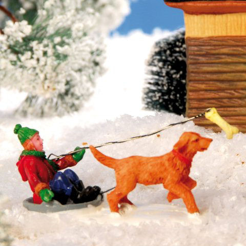 Lichthäuser Miniaturfiguren Set „Schlittenfahrt mit Hund”