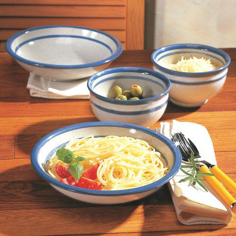 Pasta-Teller aus weiß-blauem Steinzeug, 2er-Set