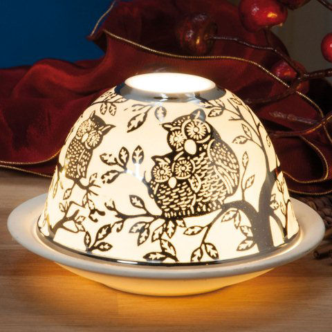 Dome Light Brillant Porzellan-Windlicht „Eulen”