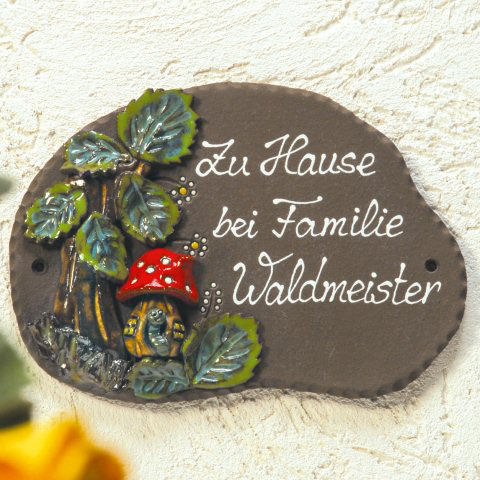 Keramik Türschild „Pilzhaus-Wurm”, wetterfestes Namensschild