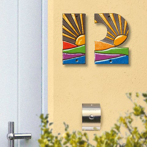 Haustürschild „Sonnenaufgang”, Keramik Haus-Nummern