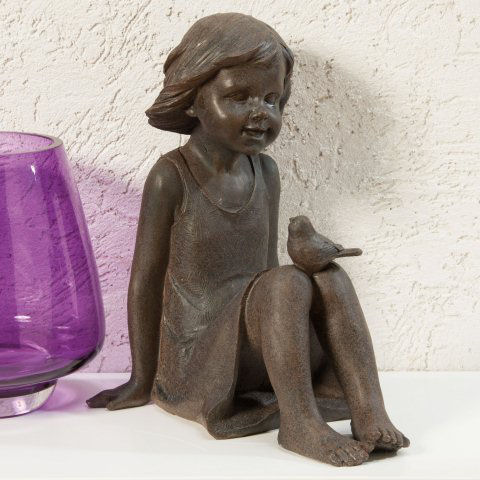 Skulptur „Mädchen mit Vogel”, Dekofigur