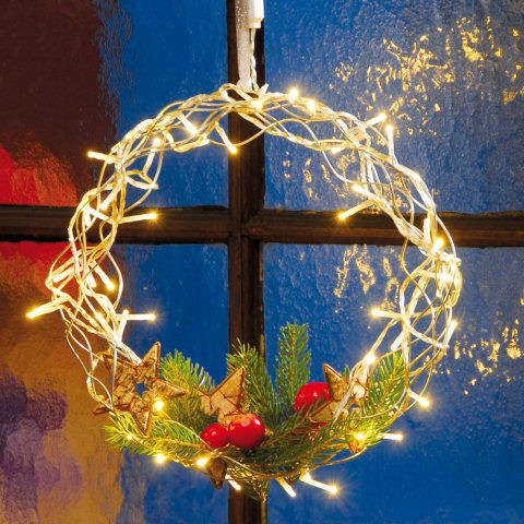LED Lichterkette, Weihnachtsdeko, Kranz mit 16 Lichtern