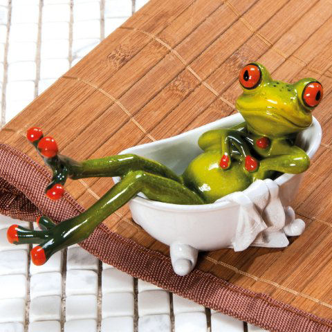 Deko Frosch in Badewanne, Badezimmer Dekofigur
