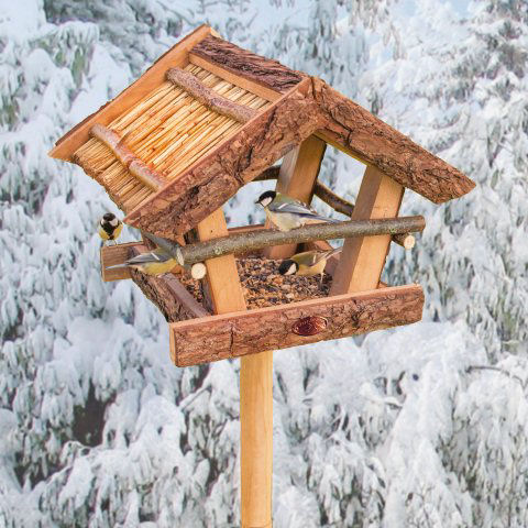 Vogel-Futterhaus „Klassik” aus Naturholz mit Dach