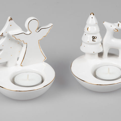 Weihnachtliche Teelichthalter mit Engel- und Hirsch-Motiv