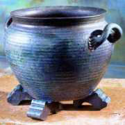 Bauchiger Keramik Kübel, granitfarben, mit Bodenloch