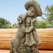 Gartenfigur „Mädchen mit Hund” aus wetterfestem Steinguss