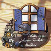 Haustürschild Fenster mit Katze