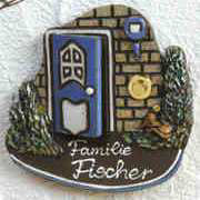 Haustürschild Klingelknopf mit Türe und Hund