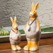 Keramikhasen Dekofiguren, 2er-Set Hasenfiguren