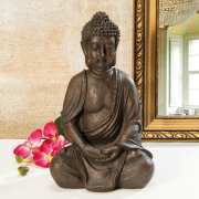 Buddha-Figur meditierend, sitzend, bronzefarben, 30 cm