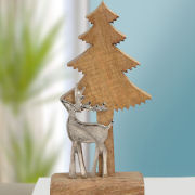 Deko-Tannenbaum mit Elch, Weihnachtsdeko aus Holz