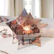 Sternförmiger Teelichthalter „Winterhaus am Bach”