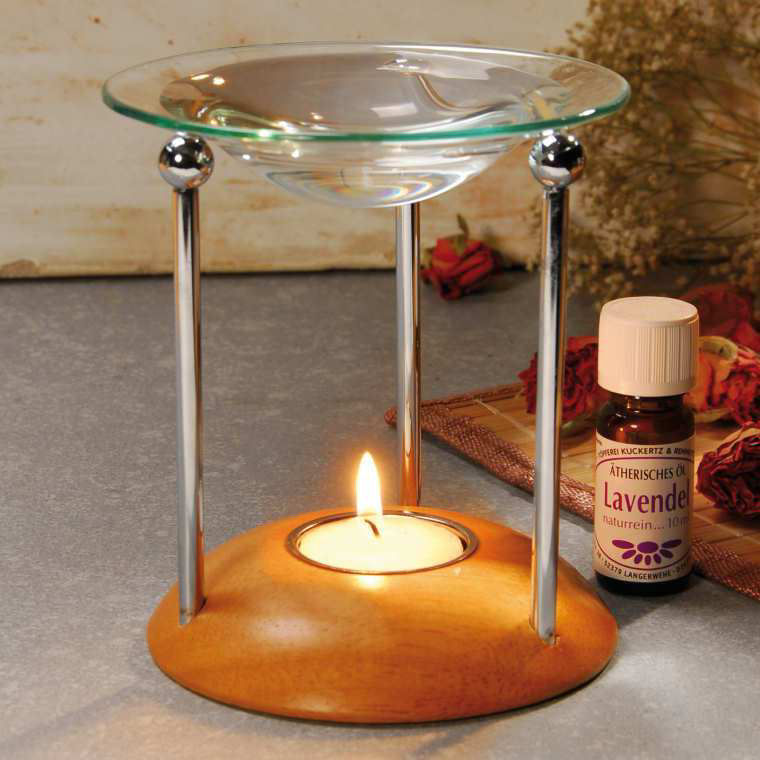Duftlampe aus Holz und Glas