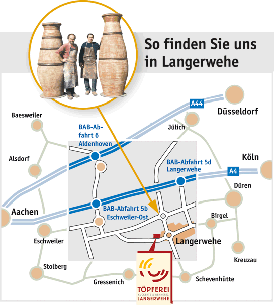 So finden Sie die Töpferei Kuckertz & Rennertz in Langerwehe