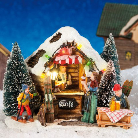 Lichthäuser Weihnachtsdeko „Skicafé” mit Lichtergirlande