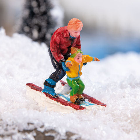 Lichthäuser Miniaturfiguren „Ski-Abfahrt Vater mit Sohn”