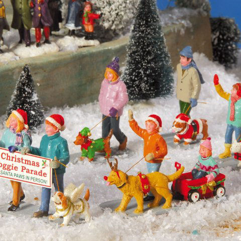 Lichthäuser Miniaturfiguren Set „Weihnachts-Hunde-Parade”