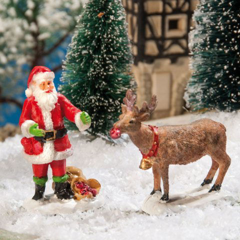 Lichthäuser Miniaturfiguren Set „Weihnachtsmann mit Rentier”