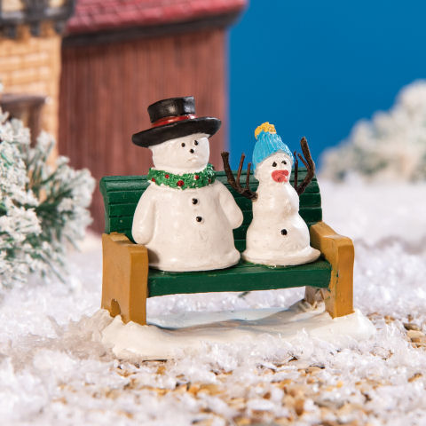 Lichthäuser Miniatur Weihnachtsdeko „Schneemänner auf Bank”