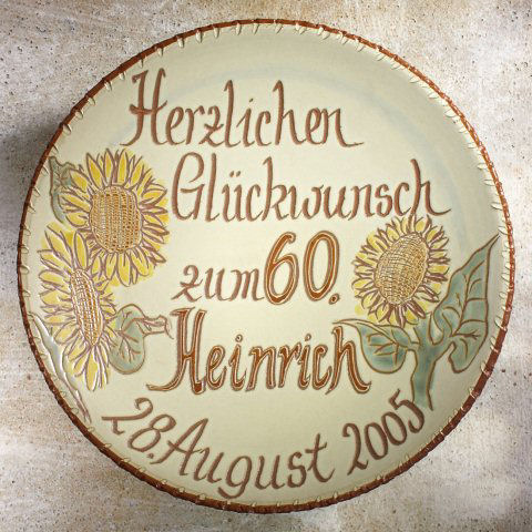 Geburtstagsteller „Sonnenblumen”, Wandteller aus Keramik