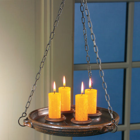 Kerzenteller aus brauner Keramik mit 4 Kerzenhaltern