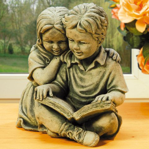 Steinguss Deko Gartenfiguren, Elfie & Peter mit Buch