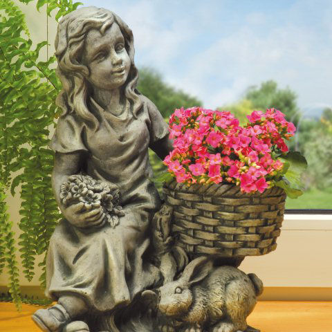 Steinguss Deko Gartenfigur, Blumen-Mädchen „Lisa”