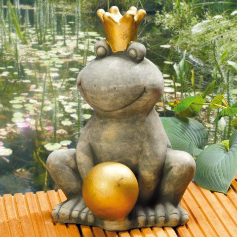 Teichfigur „Froschkönig”, Gartenteich Tierfigur aus Steinguss