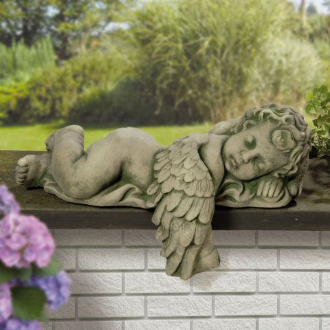 Steinguss Gartenfigur & Grabschmuck, liegender Engel
