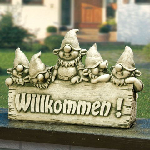 Steinguss Deko Gartenfigur, Willkommen-Begrüßungsstein