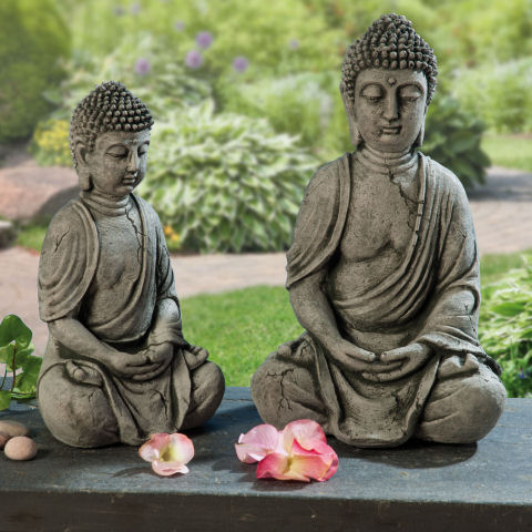 Buddha-Figur aus Steinguss, Buddhastatue Dekoskulptur