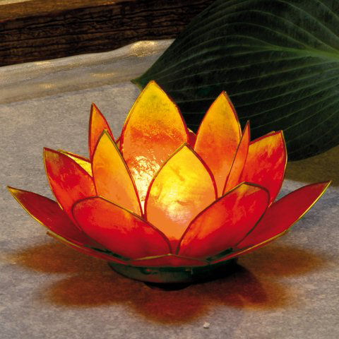 Chakra Lotus Licht aus Capiz, amberfarben, mit Teelicht