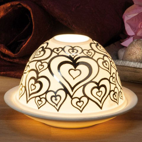 Dome Light Brillant Porzellan-Windlicht „Herzen”