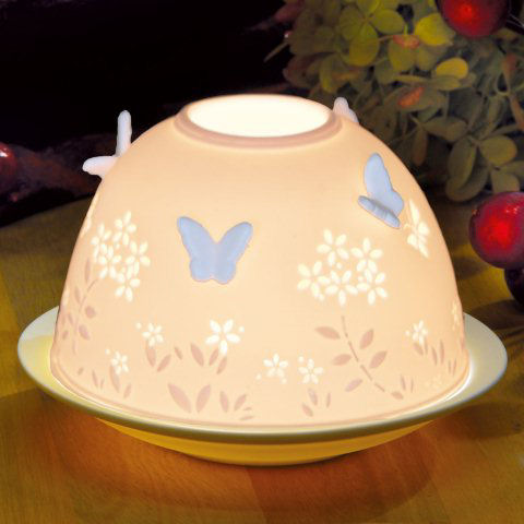 Dome Light Porzellan-Windlicht mit Schmetterlingen