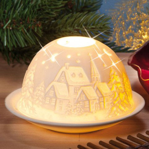Dome Light Porzellan-Windlicht „Winterliches Dorf”