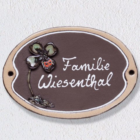 Haustürschild „Glücks-Kleeblatt”, Keramik Namensschild