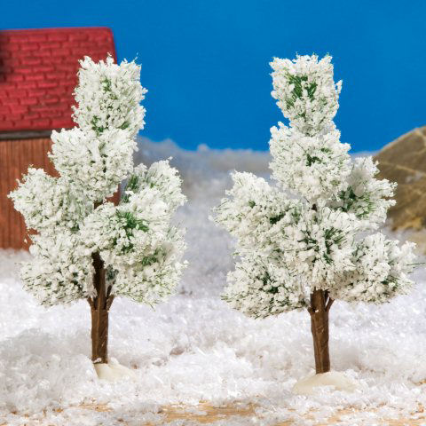 Lichthäuser Miniatur Pinienbäume, schneebedeckt, 2er-Set