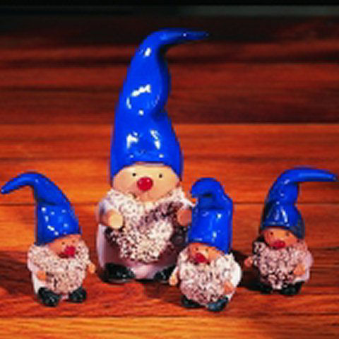 Keramikwichtel Dekofiguren, 4er-Set mit blauer Mütze