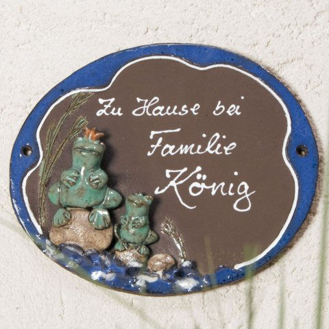 Keramik Türschild „Froschkönig”, wetterfestes Namensschild