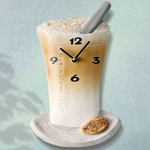 Küchenuhr „Latte Macchiato”, Deko Wanduhr aus Keramik