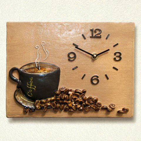 Küchenuhr „Kaffeetasse”, Deko Wanduhr aus Keramik