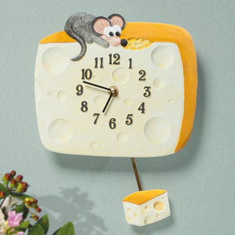 Wanduhr „Käse mit Maus”, handbemalte Küchendeko