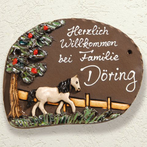 Pferde m Bauernhaus-Keramik-24x17 cm-Türschild-Klingel-Schild-Handarbeit-m.Text