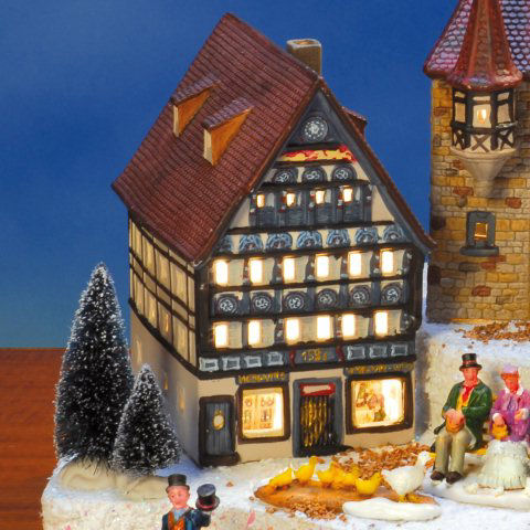 Keramik Lichthaus Weihnachtsdeko „Weinhandlung”