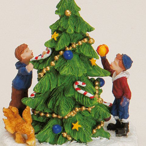 Lichthäuser Miniaturfiguren Set „Kinder mit Weihnachtsbaum”