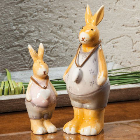 Keramikhasen Dekofiguren, 2er-Set Hasenfiguren