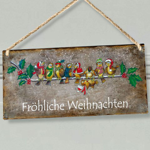 Wandhänger „Fröhliche Weihnachten”, Vogelmotiv Dekoschild