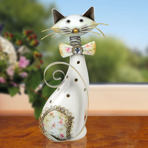 Windlicht „Katze”, Teelichthalter aus edlem Porzellan
